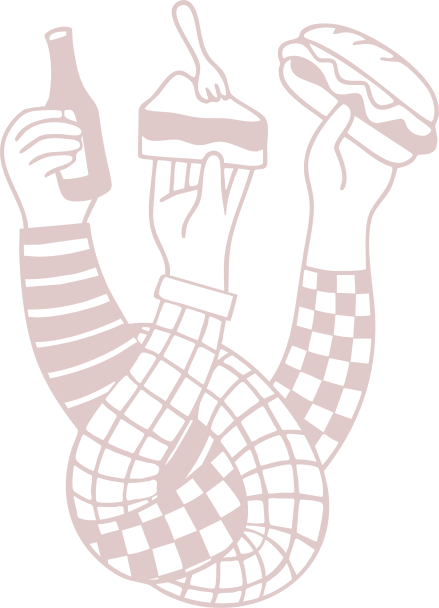 Il·lustració de mans brindant i menjant al Xatu